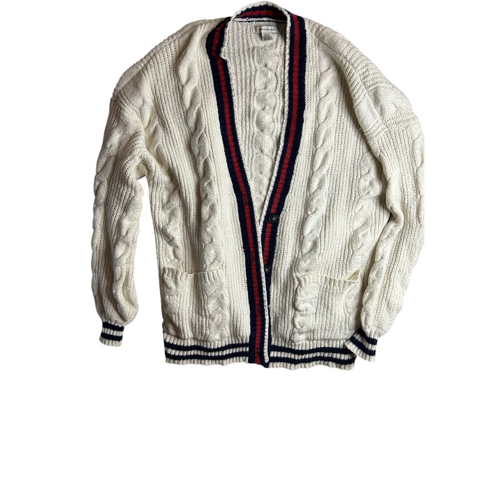 American Eagle Vintage Vibe Cable Knit Cotton Cardigan Small Preppy Academia